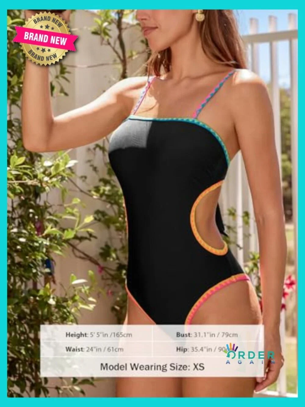 Color Block One Piece Swimsuit Square Neck Cutout Back Self Tie Adjustable